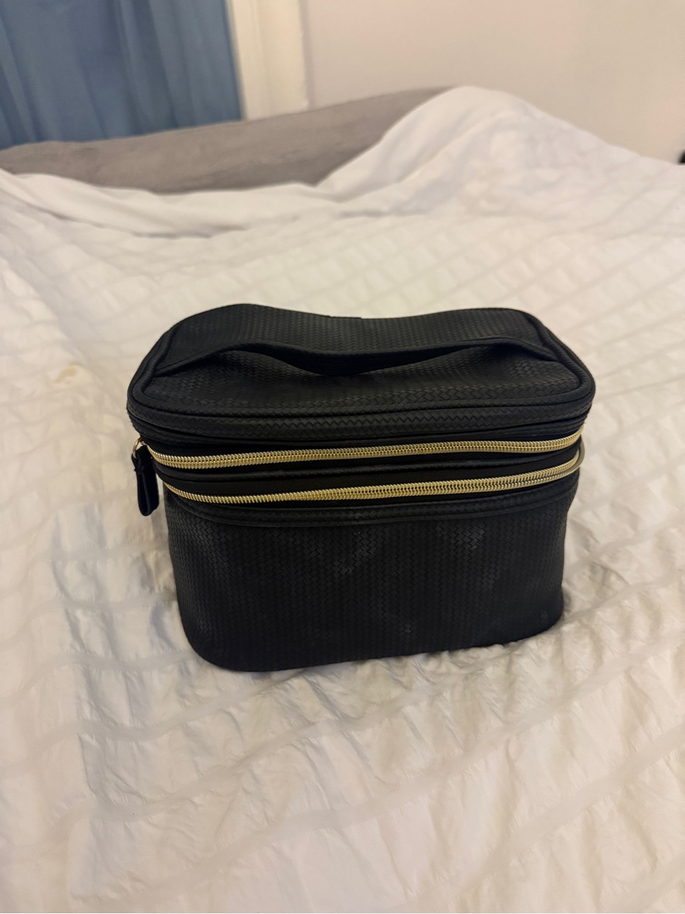 Black Men's Travel Toiletry Bag with Gold Zippers